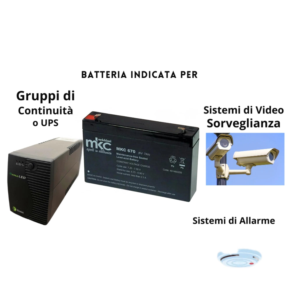 Batteria piombo 6 volt 7 ampere ricaricabile