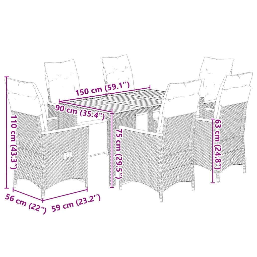 Set Bistrò da Giardino 7 pz con Cuscini in Polyrattan Grigio 3276970