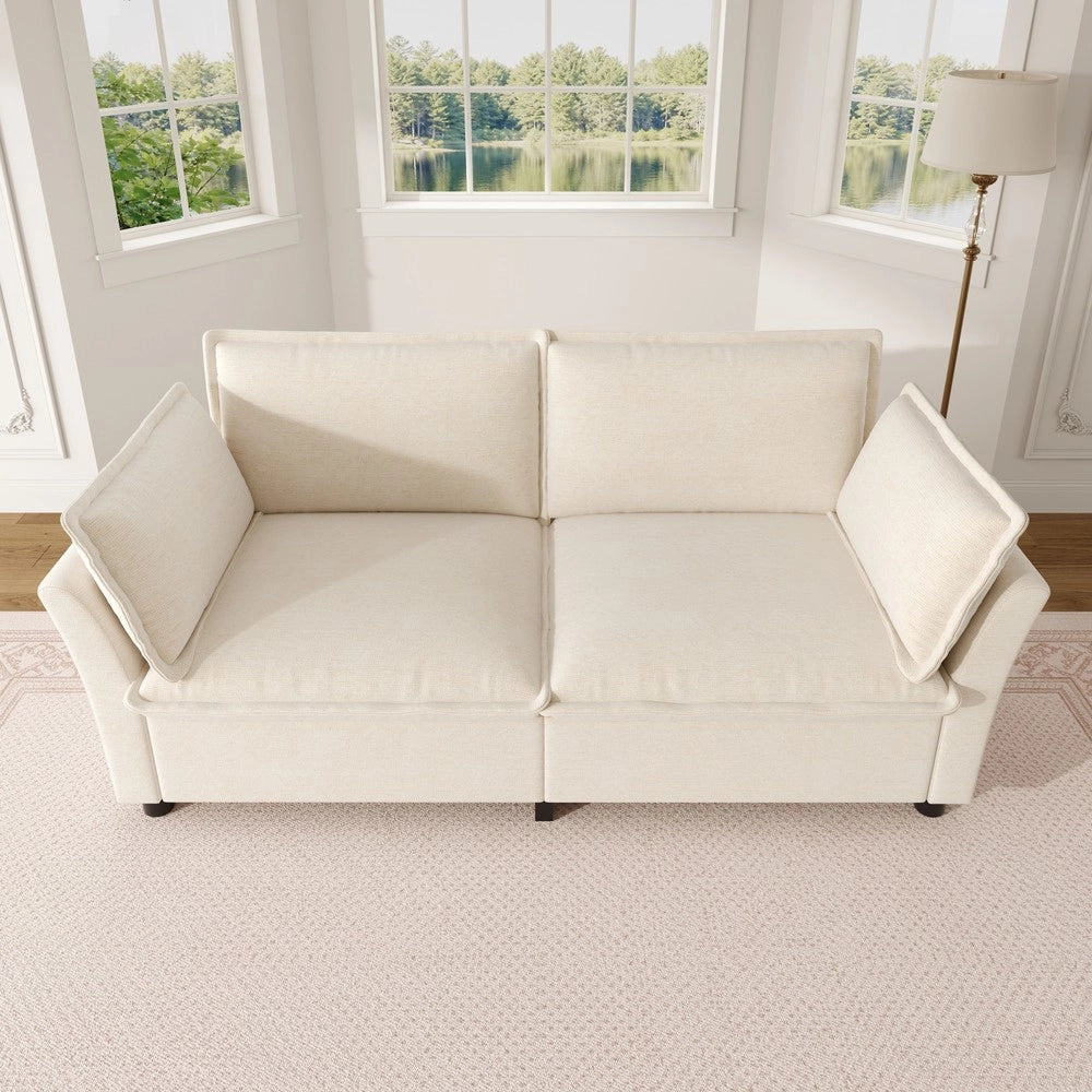 Divano 2 posti ¨C Minimal ¨C beige tessuto imbottito con braccioli cuscini