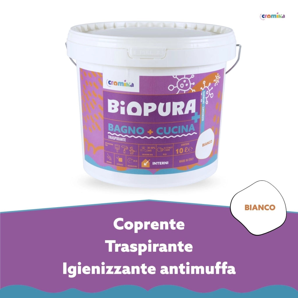 Idropittura traspirante antimuffa interni bagno cucina linea biopura cromika *** formato 10 lt, confezione 1