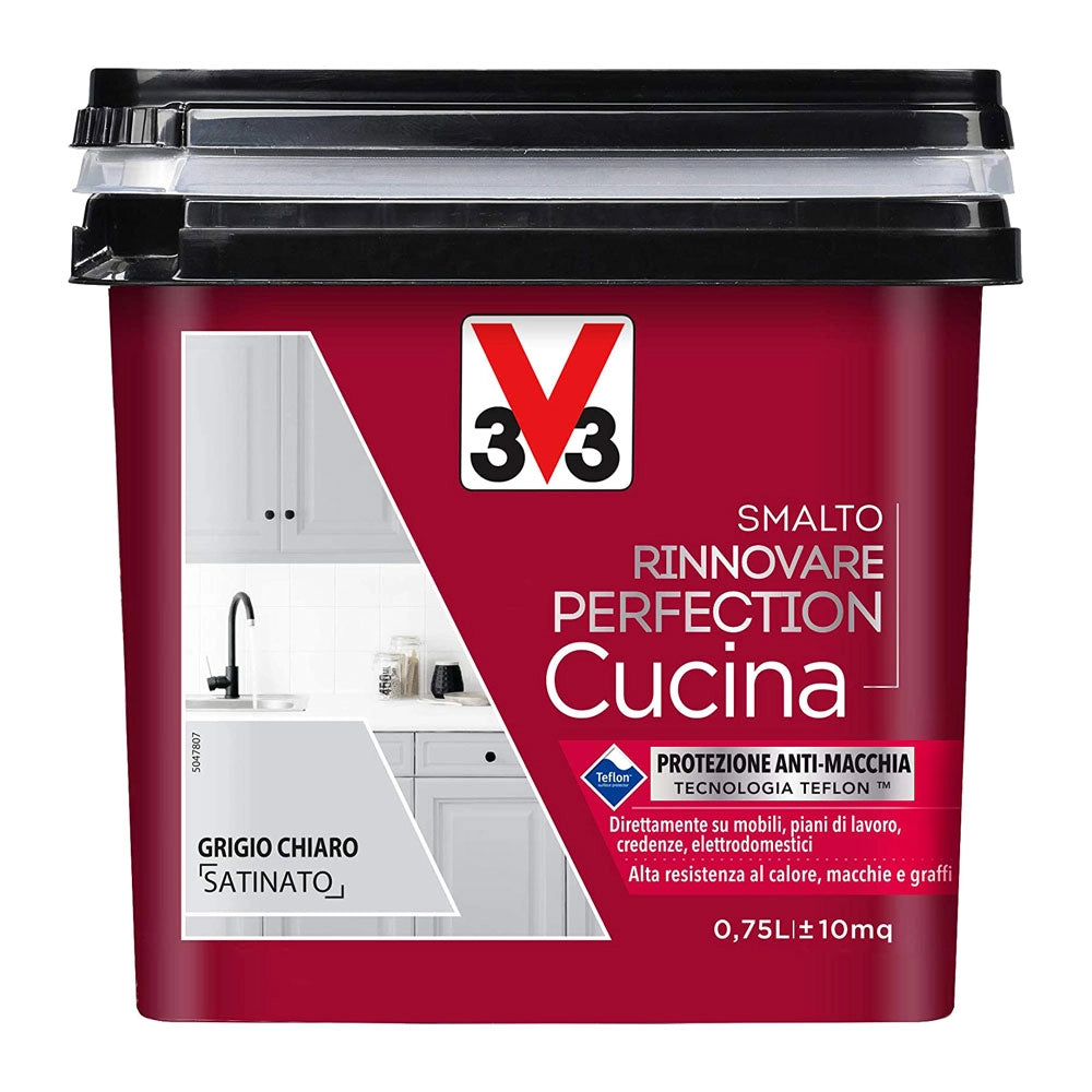 V33 Smalto Rinnovare Perfection Cucina Muri Piastrelle Mobili Metallo Satinato Colore: Grigio Chiaro Satinato