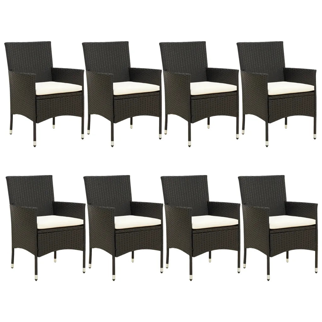 Set da Pranzo da Giardino 9 pz con Cuscini Nero in Polyrattan 3187321