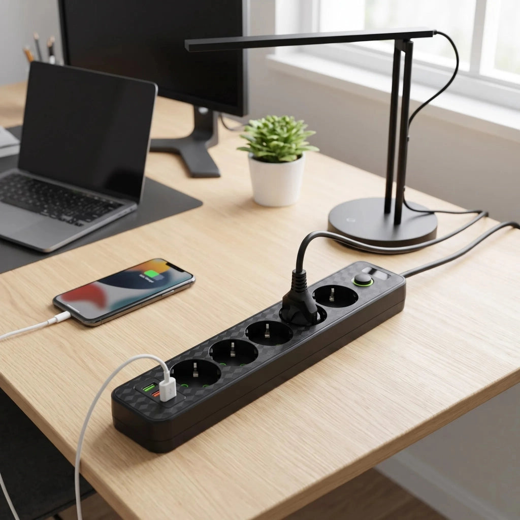 Multipresa Con Prolunga, 5 Prese + 2x Usb-a + Usb-c Rea Jnh022-5a Black
