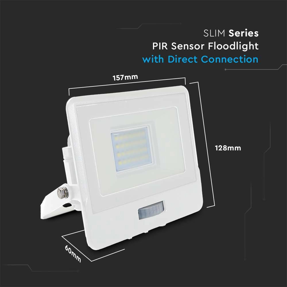 Proiettore LED 20W con Sensore PIR SAMSUNG Bianco 3000K 1470lm – V-TAC – VT-128S-W