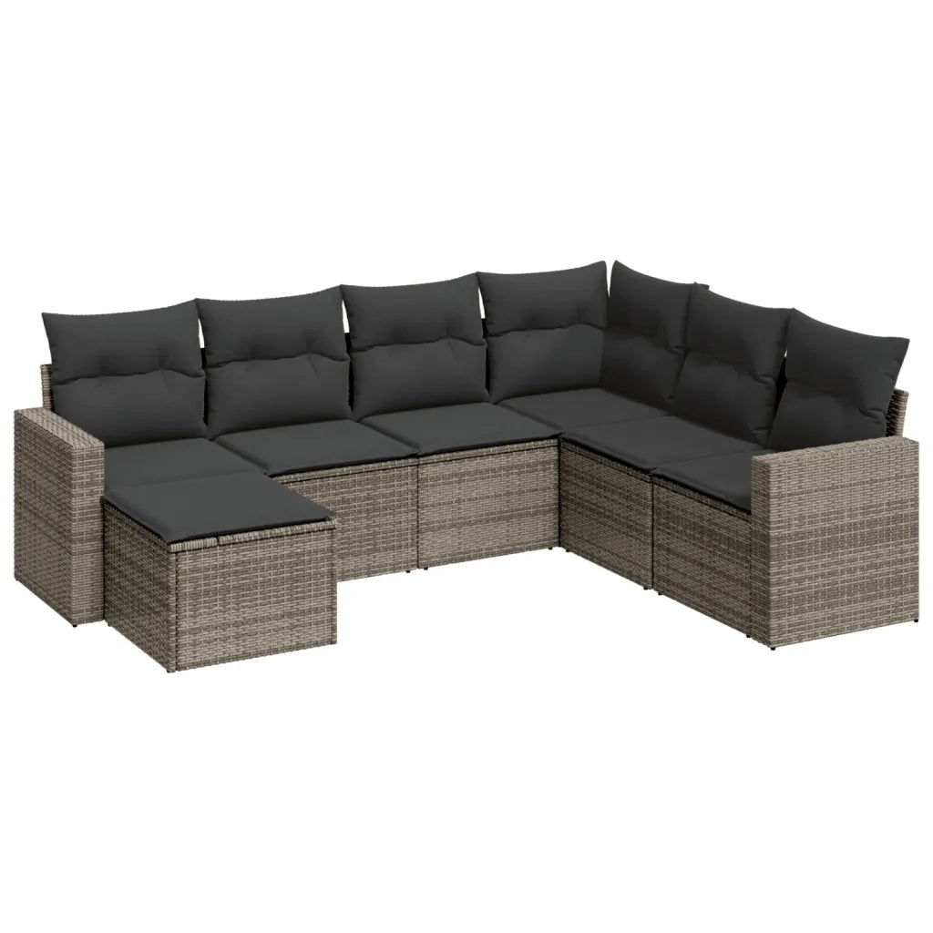 Set Divani da Giardino 7 pz con Cuscini Grigio in Polyrattan 3251637