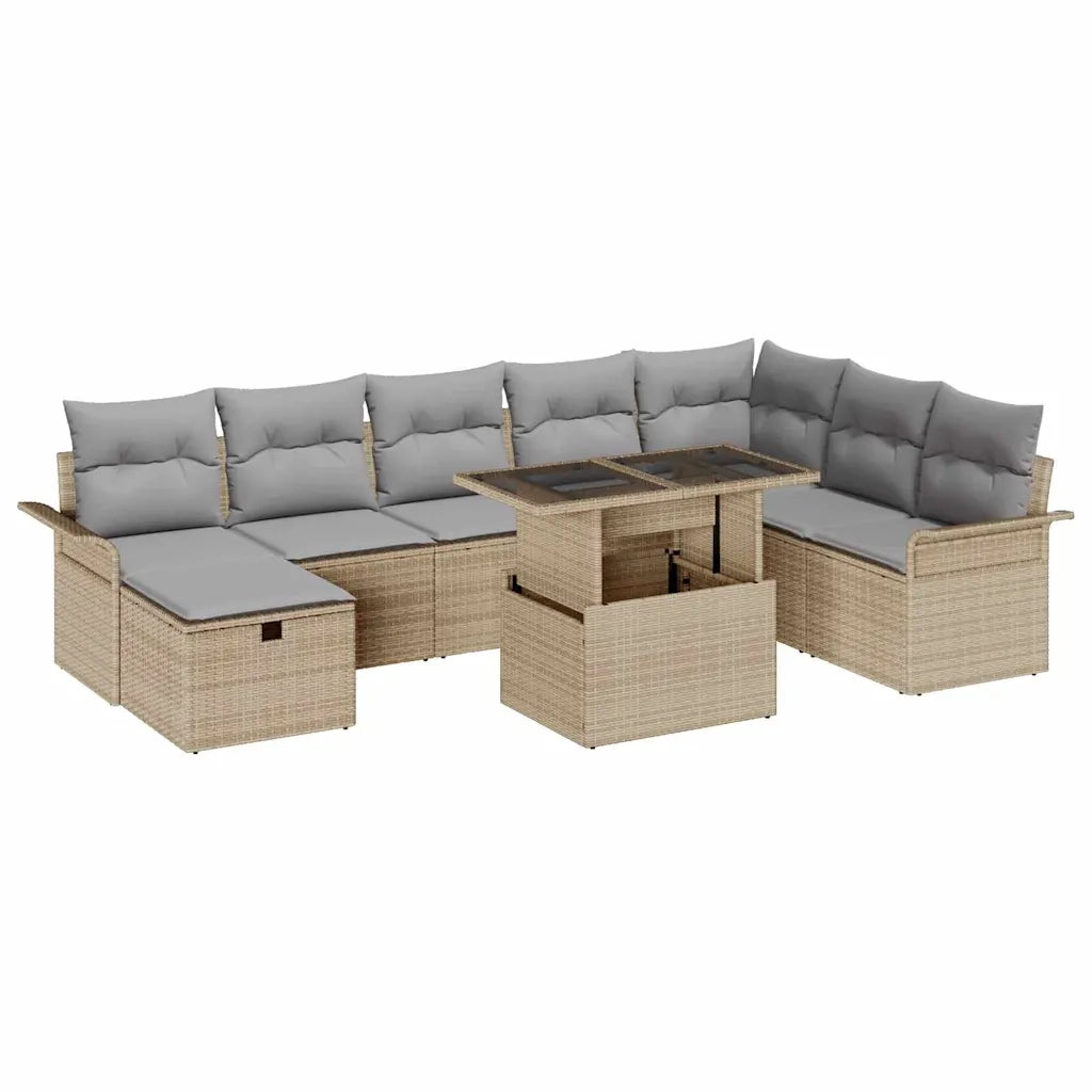 Set Divano da Giardino con cuscino 9 pcs Beige Poly Rattan 3359697