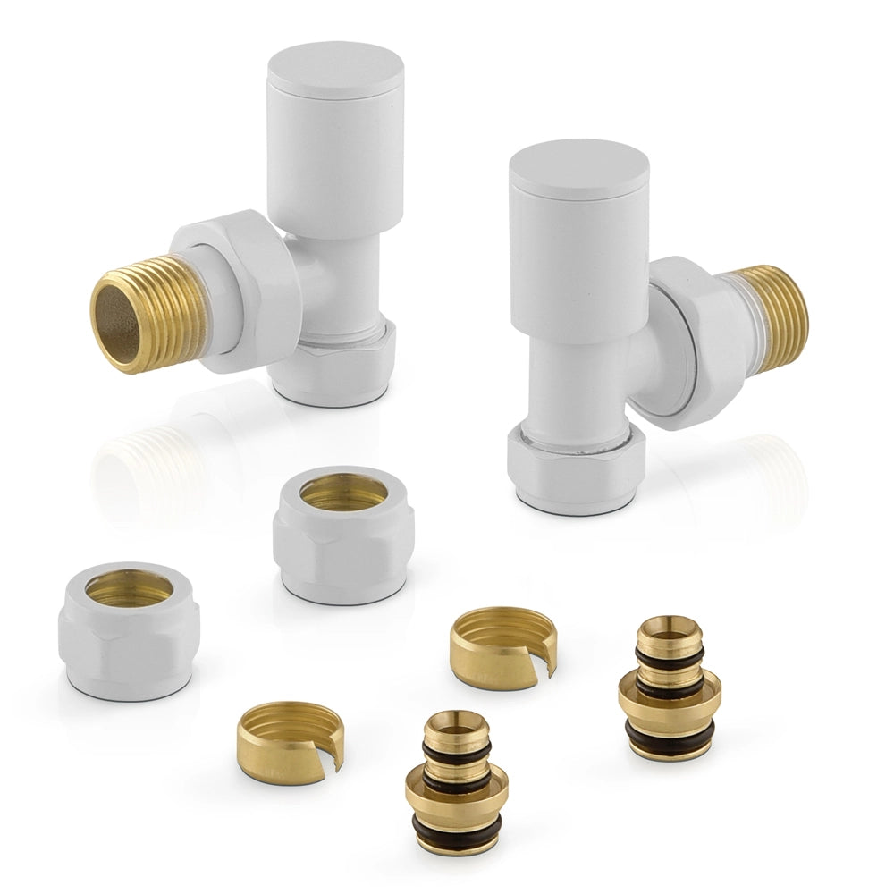 Coppia di valvole termoarredo raccordi multi 16x2 in acciaio bianco opaco