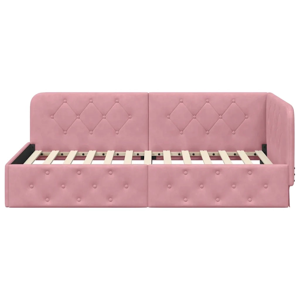 Cornice del letto ad angolo Rosa 90 x 200 cm Velluto