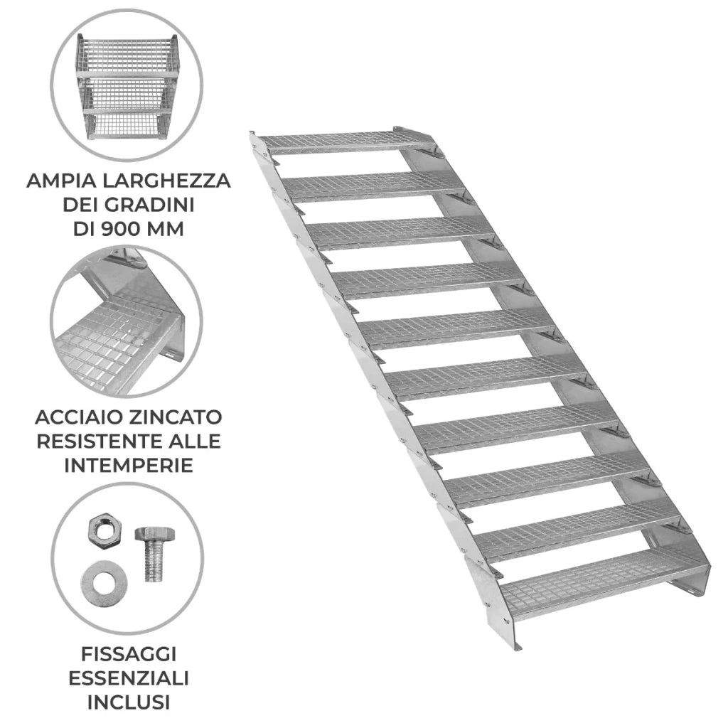 Scala metallica a 10 elementi ad altezza regolabile in acciaio zincato 90 cm / 900 mm