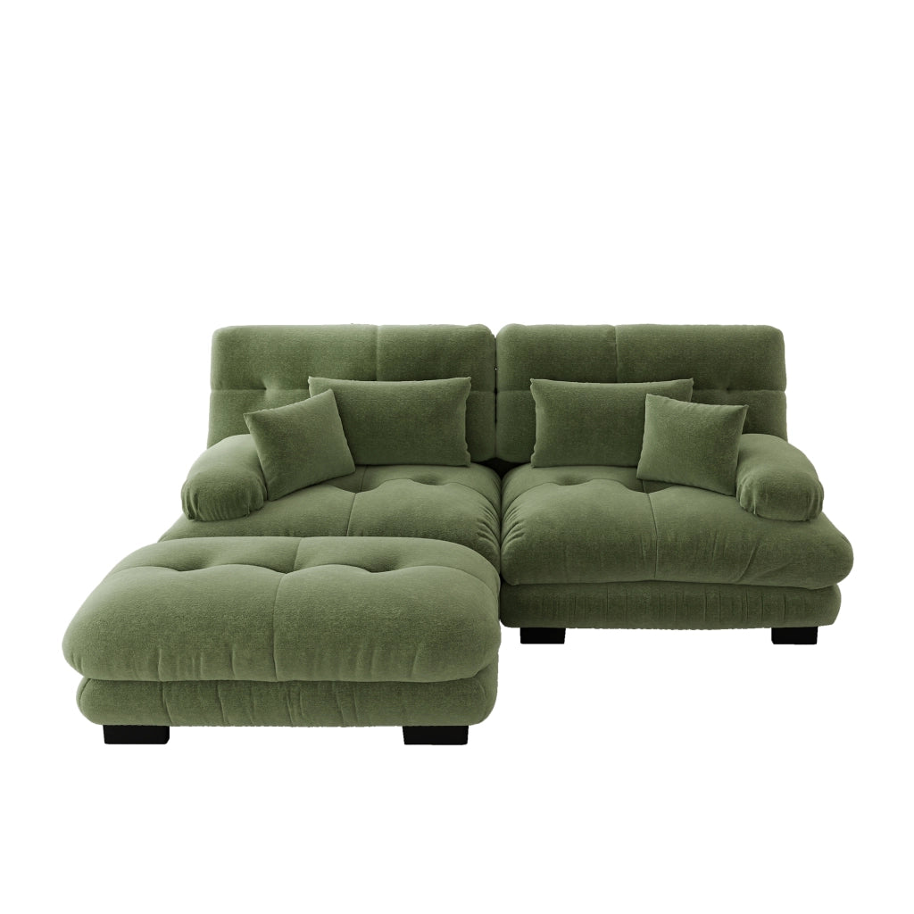 Divano Angolare in Tessuto Chenille ¨C Xylo ¨C Verde, Cuscini, Ottoman, Braccioli