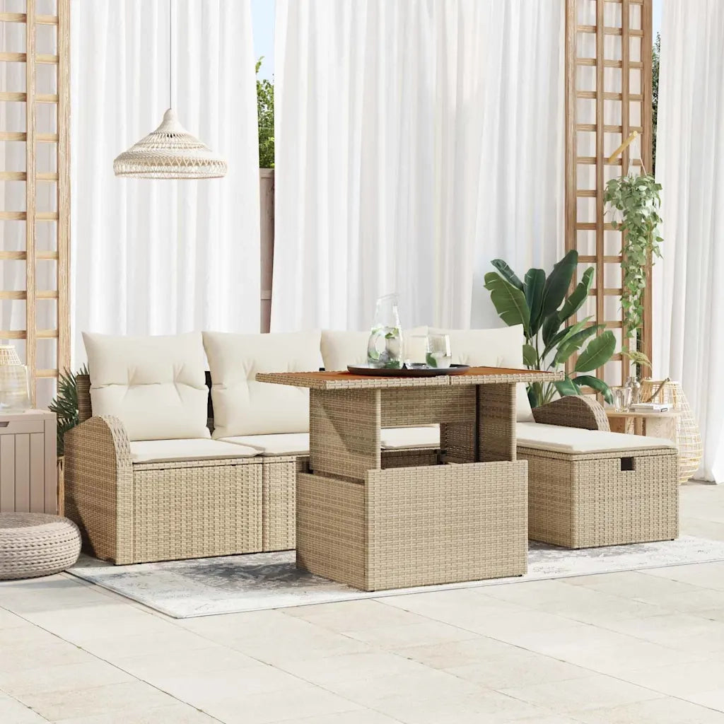 Set Divano da Giardino con cuscino 6 pcs Beige polyrattan 3359963