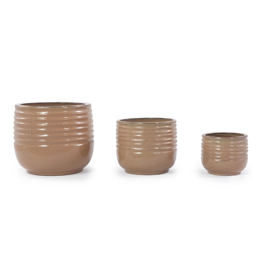 VASI Set da 3 pezzi Ø 36/26/20 cm Ceramica Marrone chiaro