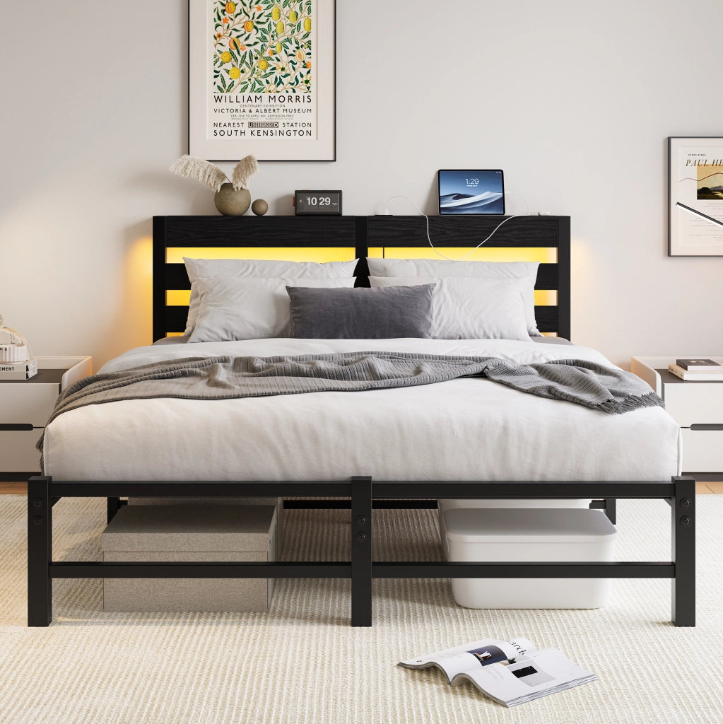 letto in metallo e legno nero 140 x 200 cm