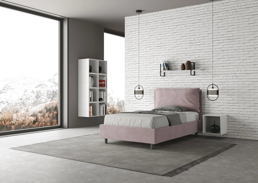 Letto 1 Piazza E Mezzo 130x200 cm con Rete Imbottito in Microfibra Antea Large Glicine