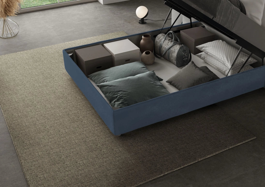 Letto 1 Piazza E Mezzo 110x210 cm con Rete Imbottito in Microfibra Antea Large Blu