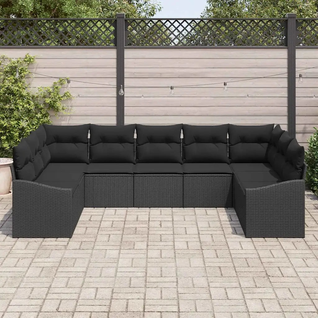 Set di divani con cuscino 9 pcs Nero polyrattan 3346883