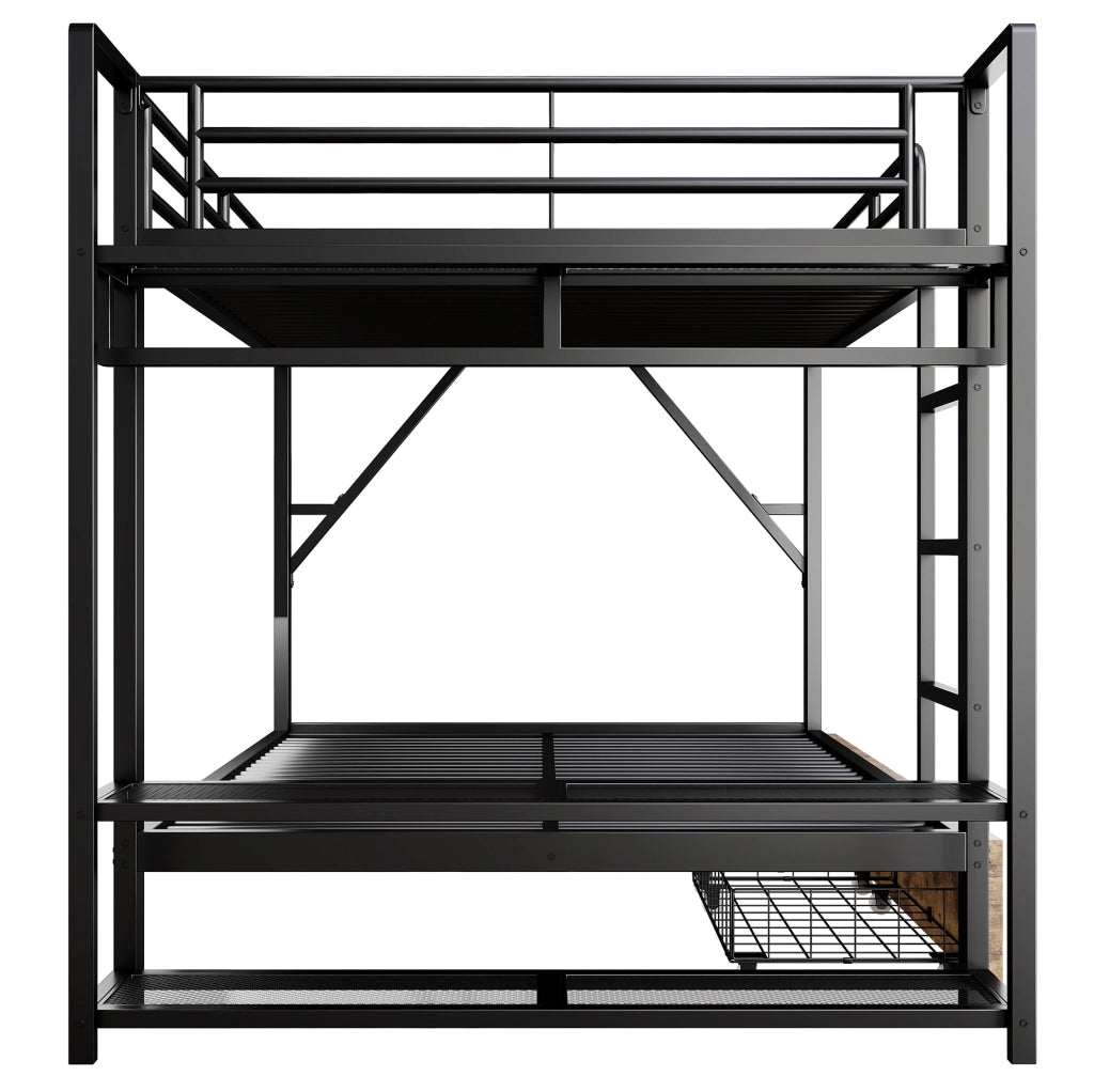Letto a castello 140x200 cm nero con LED, cassetti e ripiani