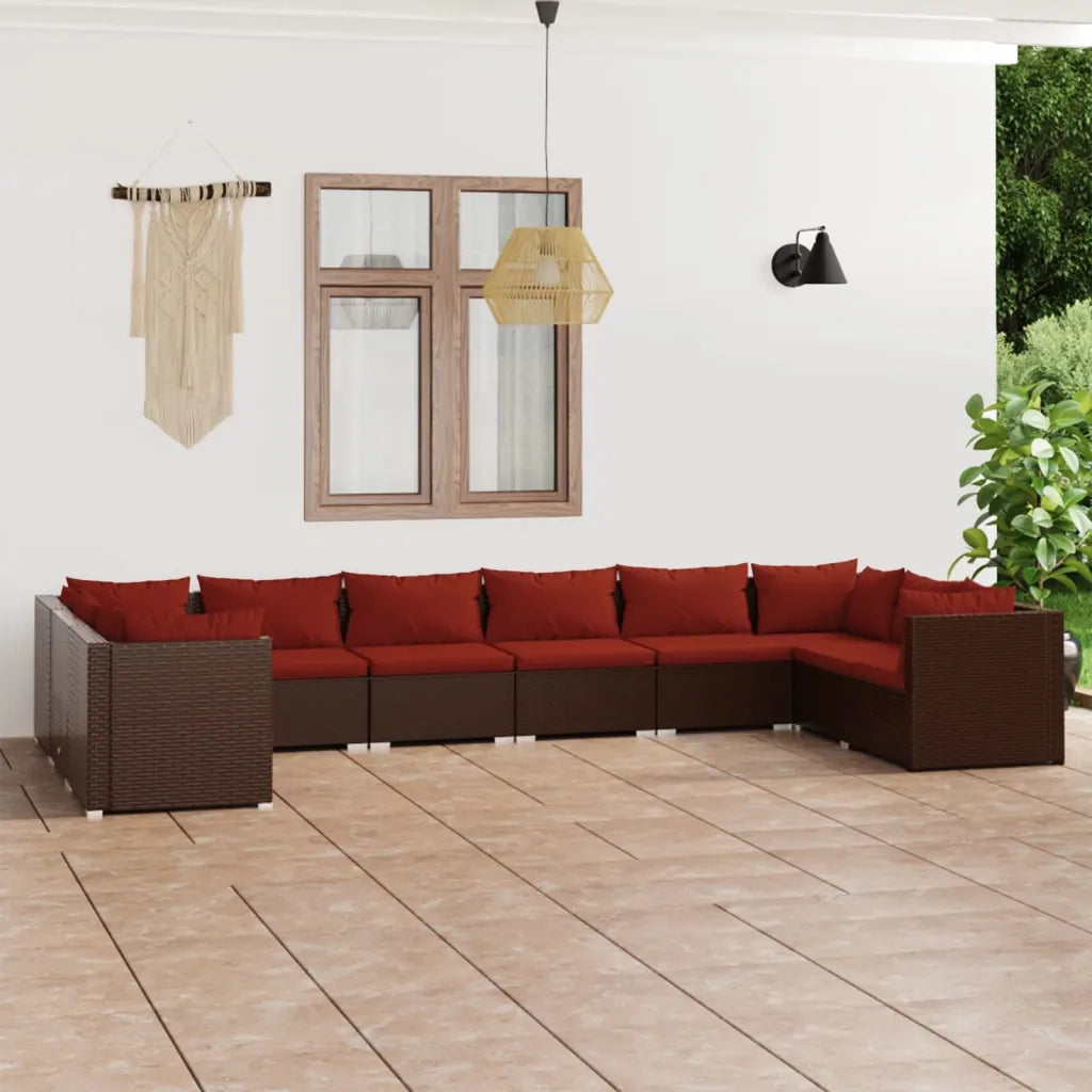 Set Divani da Giardino 10 pz con Cuscini in Polyrattan Marrone 3101987