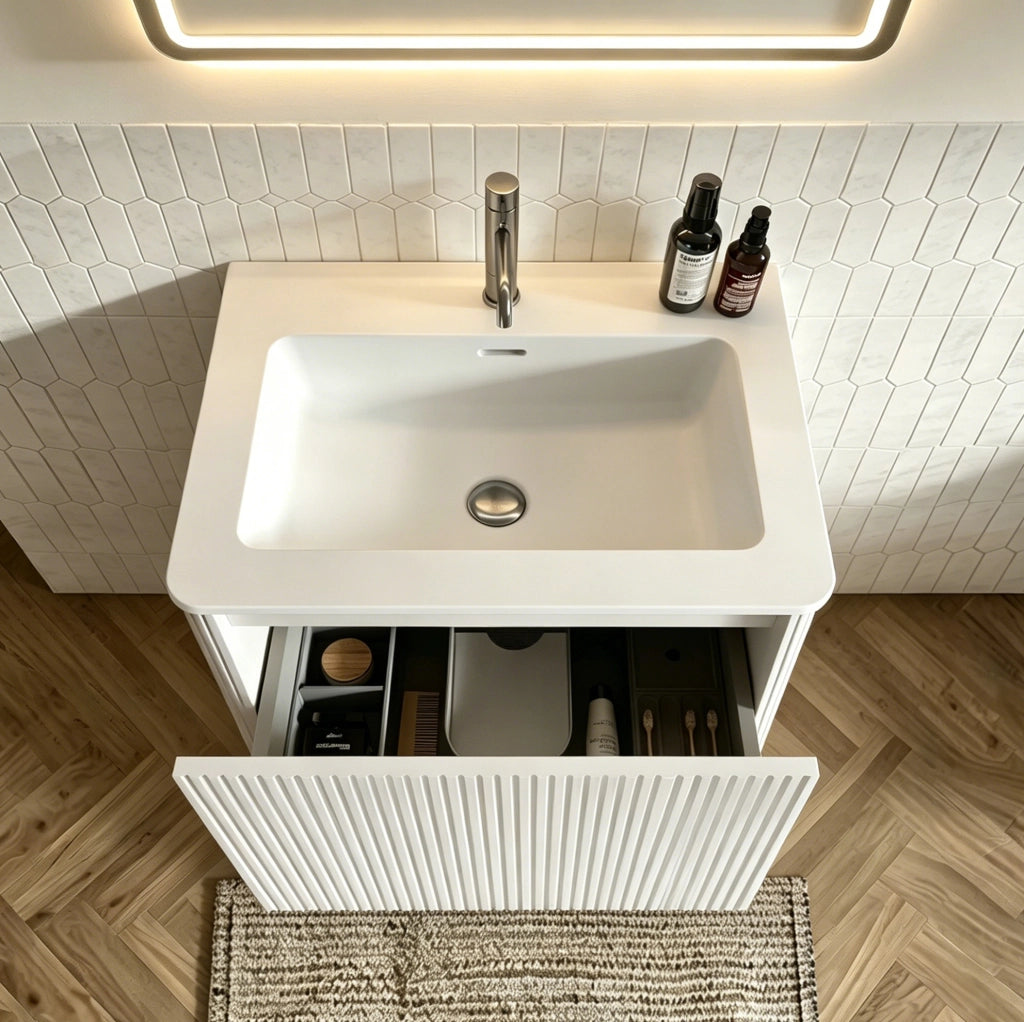 Mobile lavabo sospeso 60 cm bianco con cassetto push-to-open
