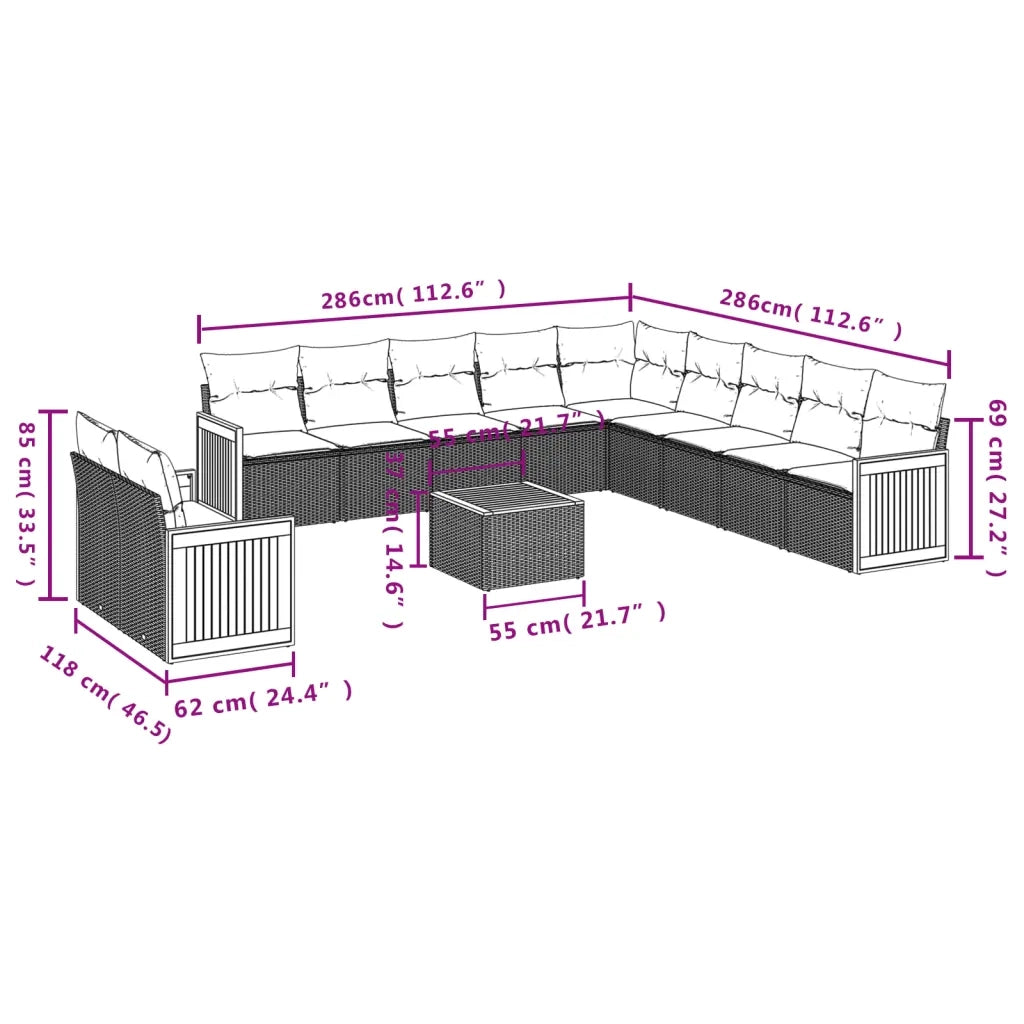 Set Divani da Giardino 12 pz con Cuscini Grigio in Polyrattan 3227817