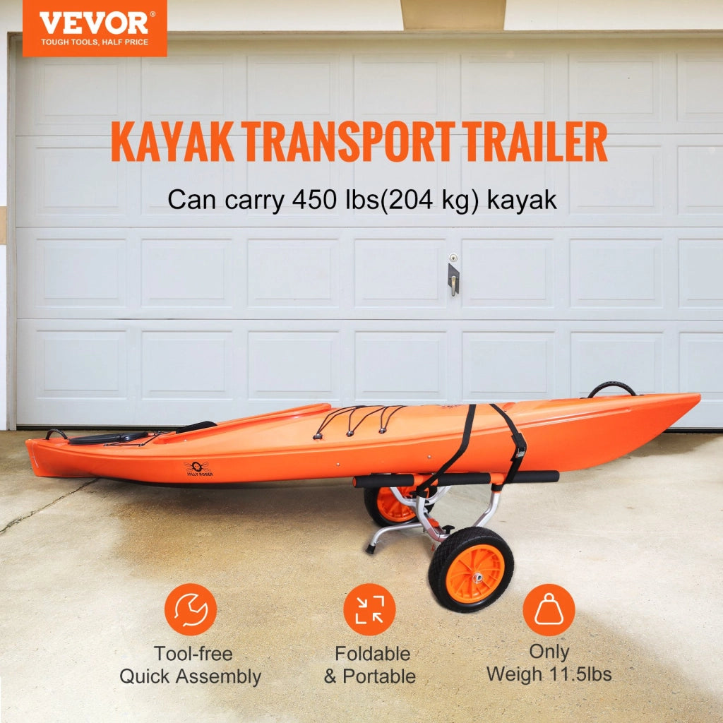 Carrello Porta Kayak e Canoe Pieghevole in Alluminio Ruote PU 30,5cm Capacità 204 kg Regolabile e Robusto per Trasporto Barca