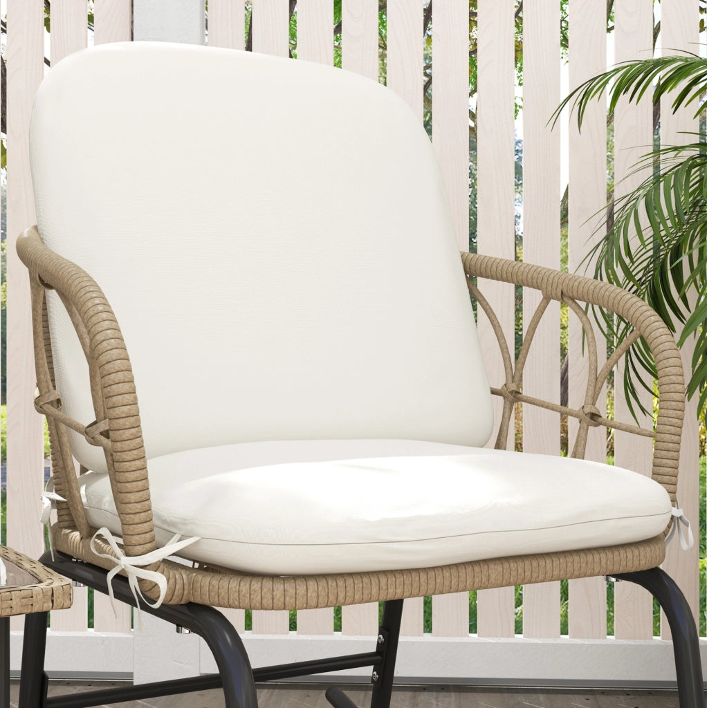 Set da giardino in rattan 3 pezzi con 2 sedie a dondolo e tavolino con cuscini, per terrazza e balcone