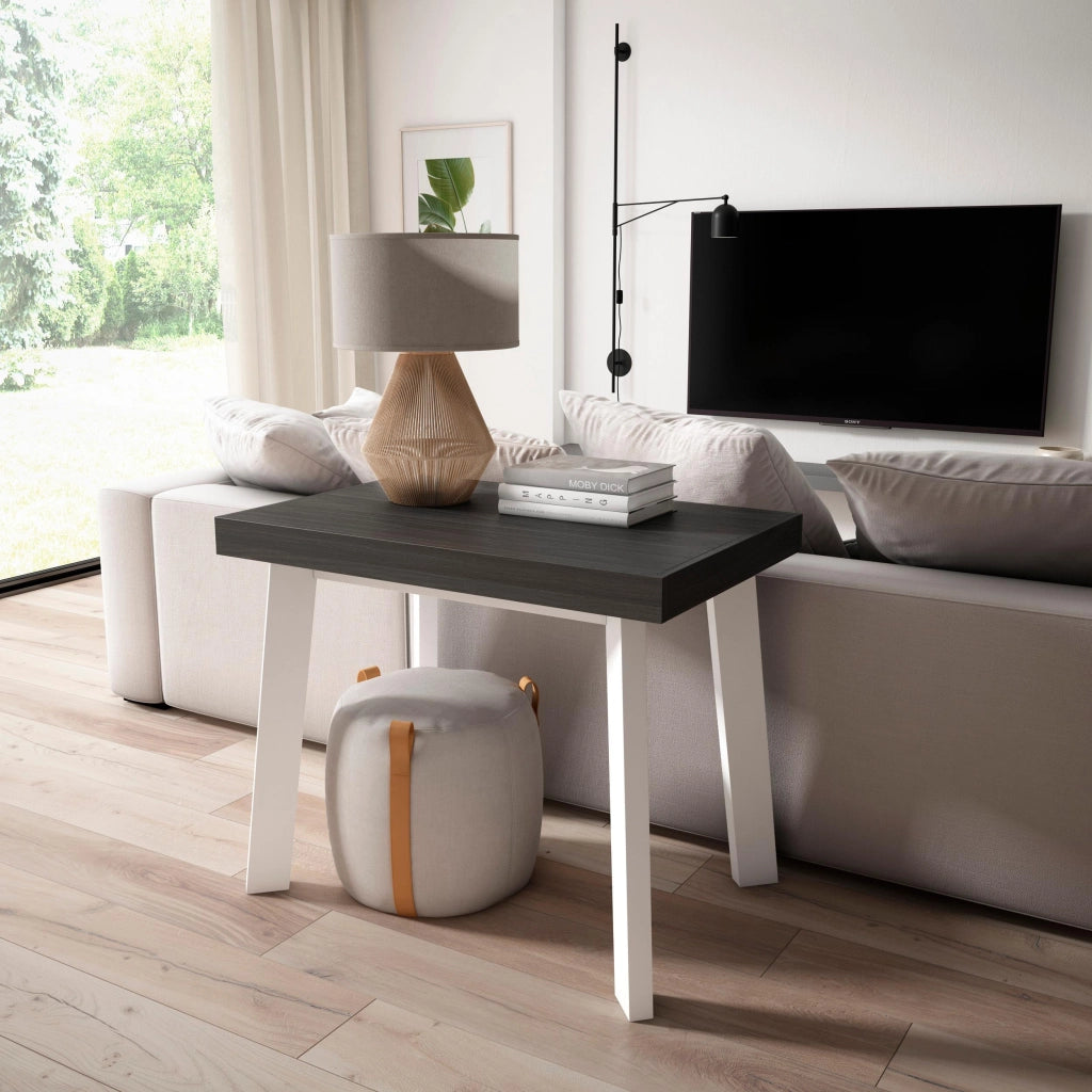 Consolle allungabile, 140x90x73cm, Per 6 persone, Gambe in legno, Bianco e nero RF3123