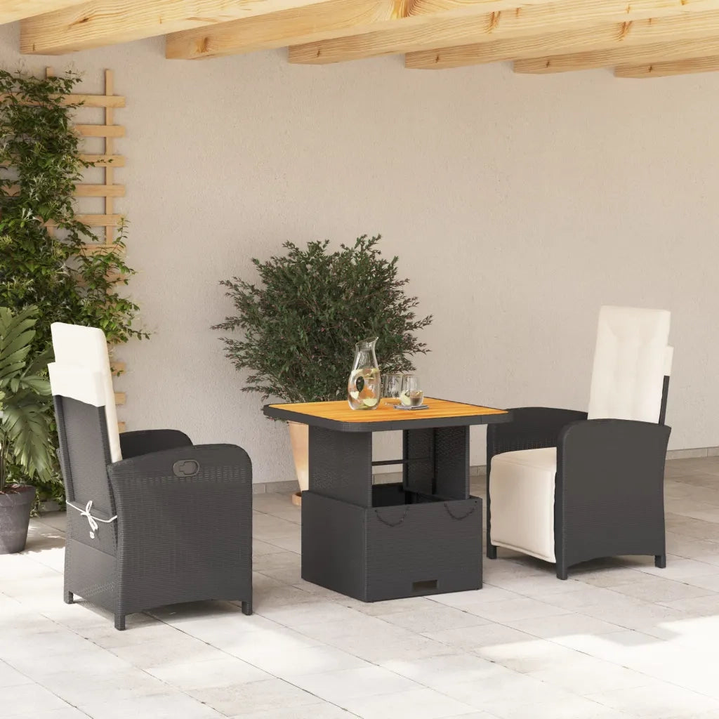 Set da Pranzo da Giardino 3 pz con Cuscini Nero in Polyrattan 3277315