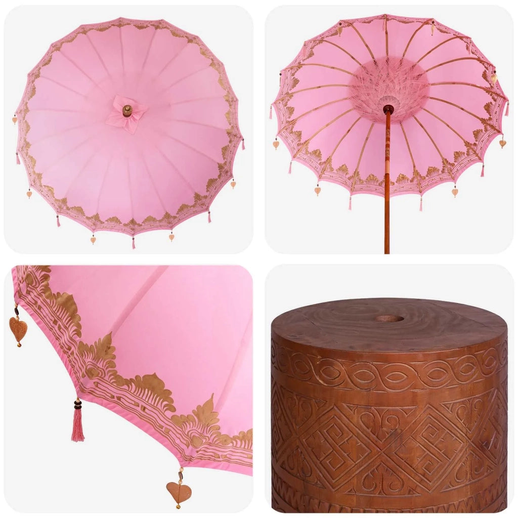 Ombrello balinese con base Rosa e Marrone Ø 210-220 cm 3433029
