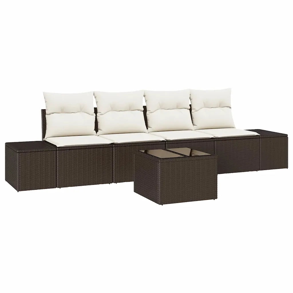 Set Divano da Giardino 5 pcs Marrone e Crema polyrattan 3355597