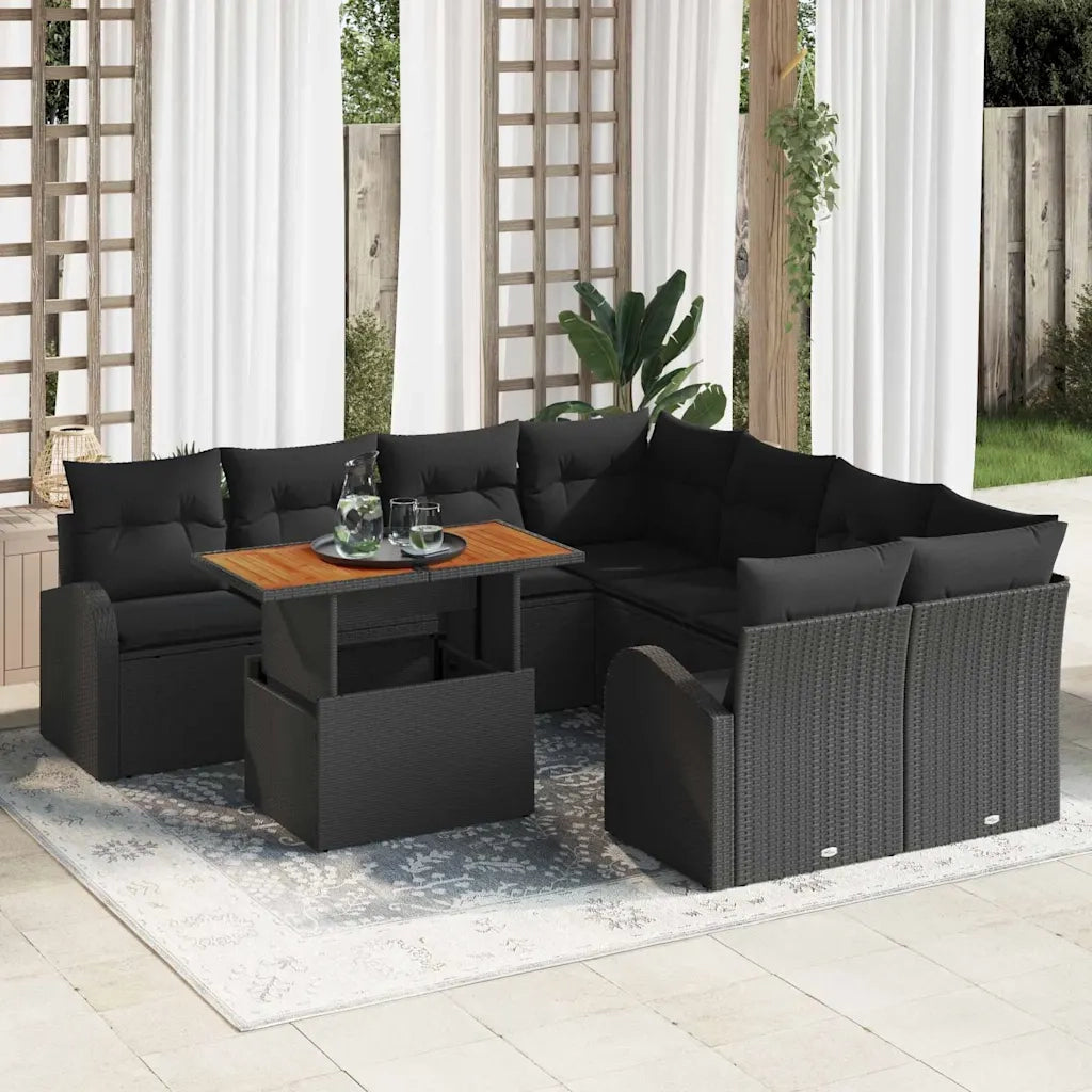 Set Divano da Giardino con cuscino 9 pcs Nero 3349568