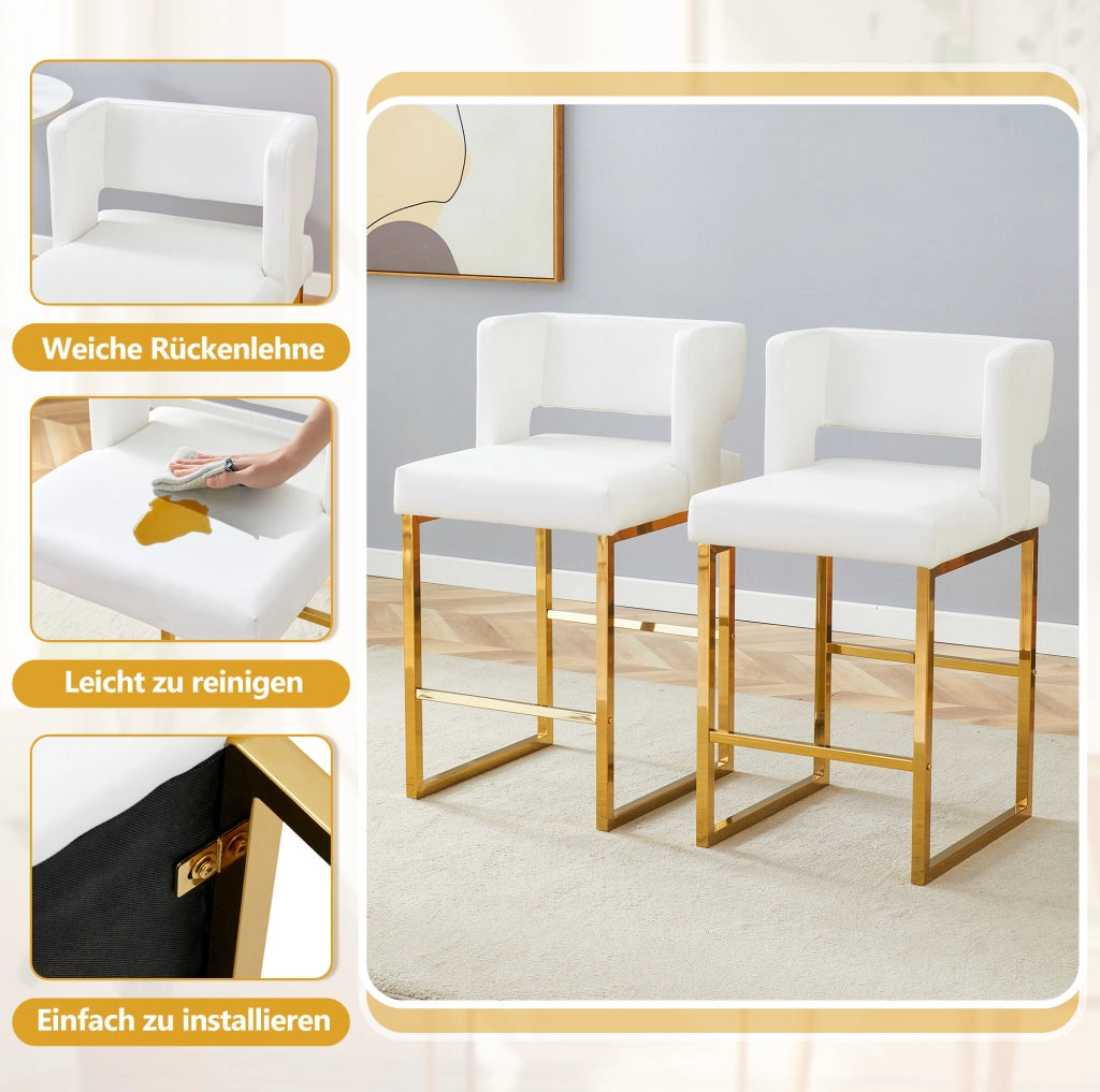 SGABELLO ALTO Quadrato 91,4 cm PU Bianco e Oro Set da 2 pezzi