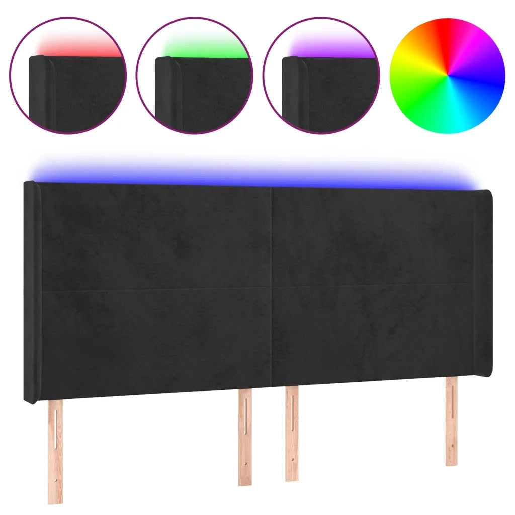 Testiera a LED Nera 203x16x118/128 cm in Velluto 3123836
