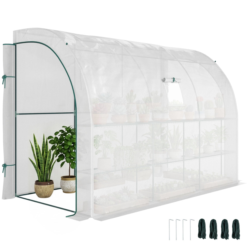 Serra da Giardino Addossata con Ripiani a 3 Livelli, Telo in PE 140 g/m² per Balcone e Orto, 300 x 150 x 213 cm, Bianco