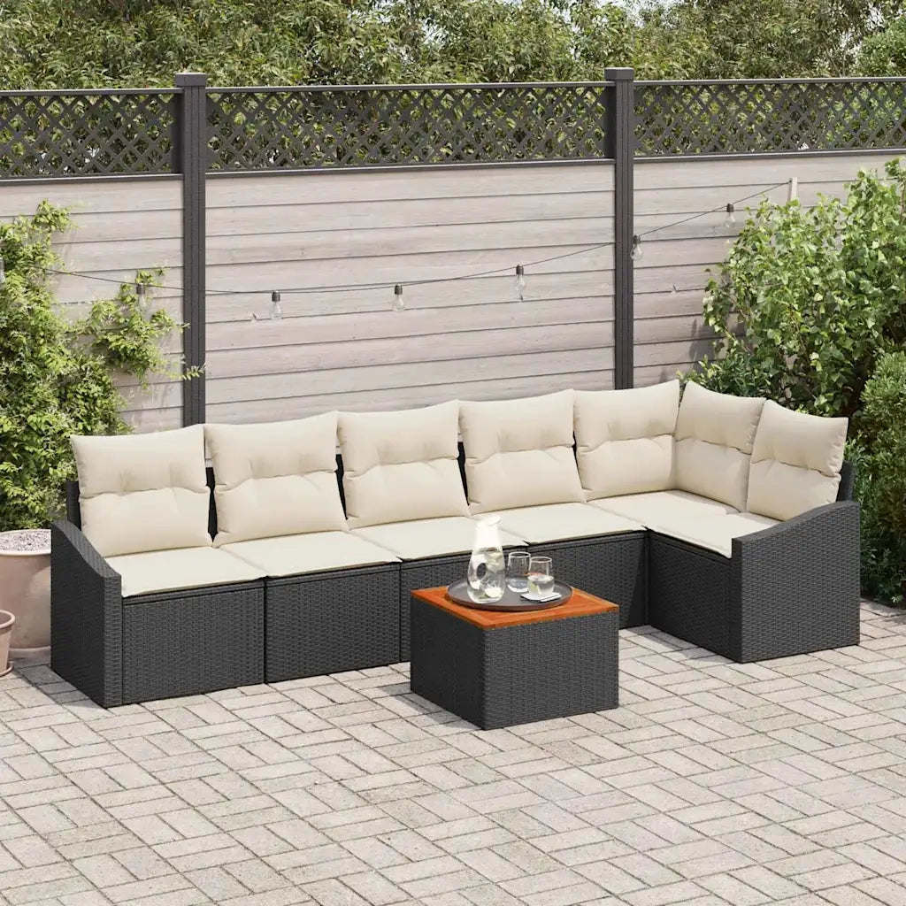 Set Divano da Giardino con cuscino 7 pcs Nero polyrattan 3347838