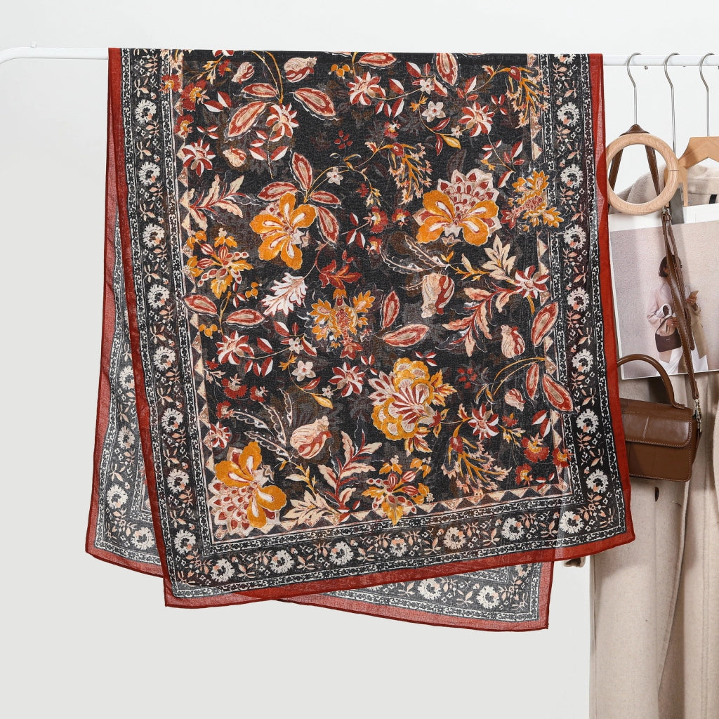 Sciarpa lunga da donna stampata per primavera e autunno, sciarpa oversize vintage in cotone e lino