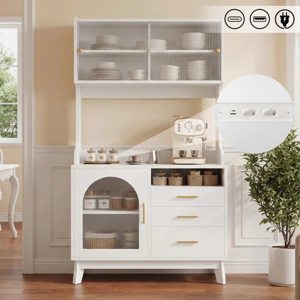 Credenza alta con ampio spazio contenitore e prese USB A e USB C per cucina e sala da pranzo 100.5×40×178 cm