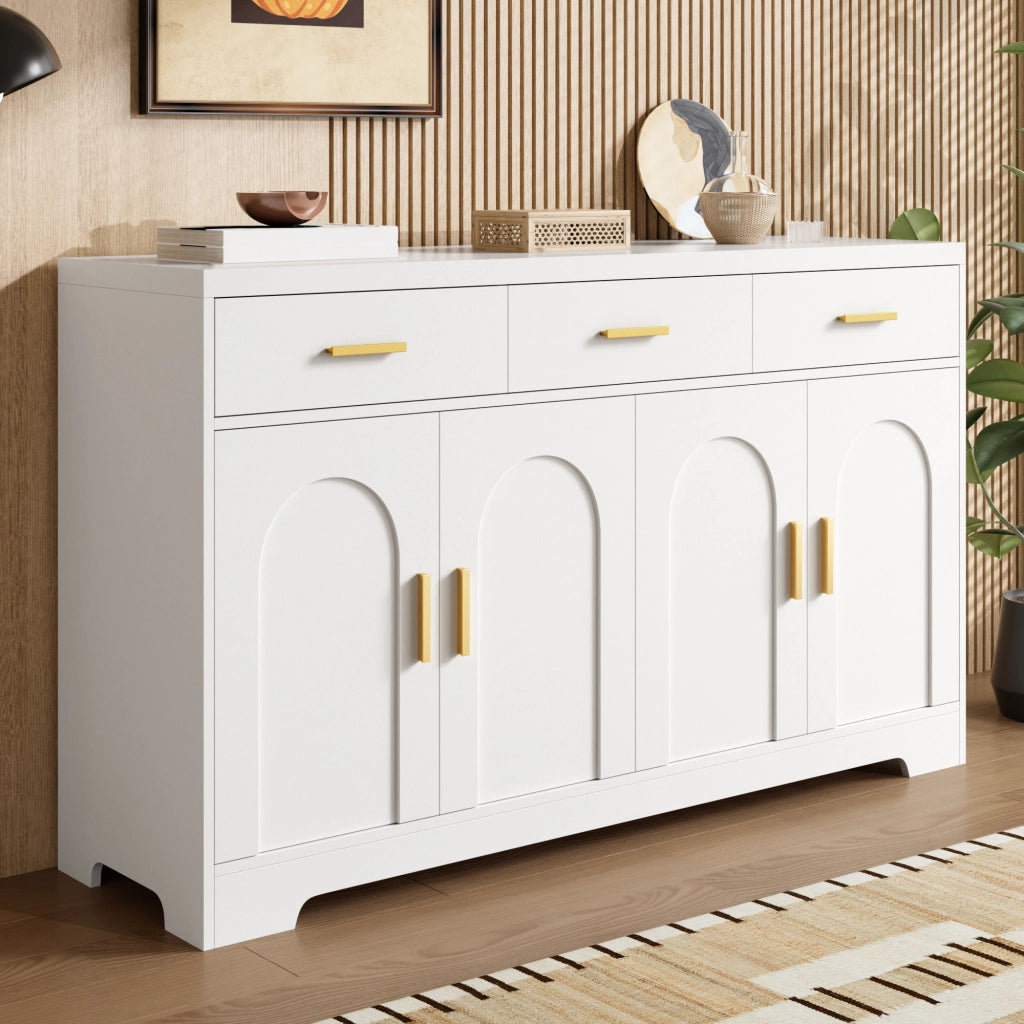Credenza con cassetti, ripiani regolabili, piano elevabile in MDF bianco