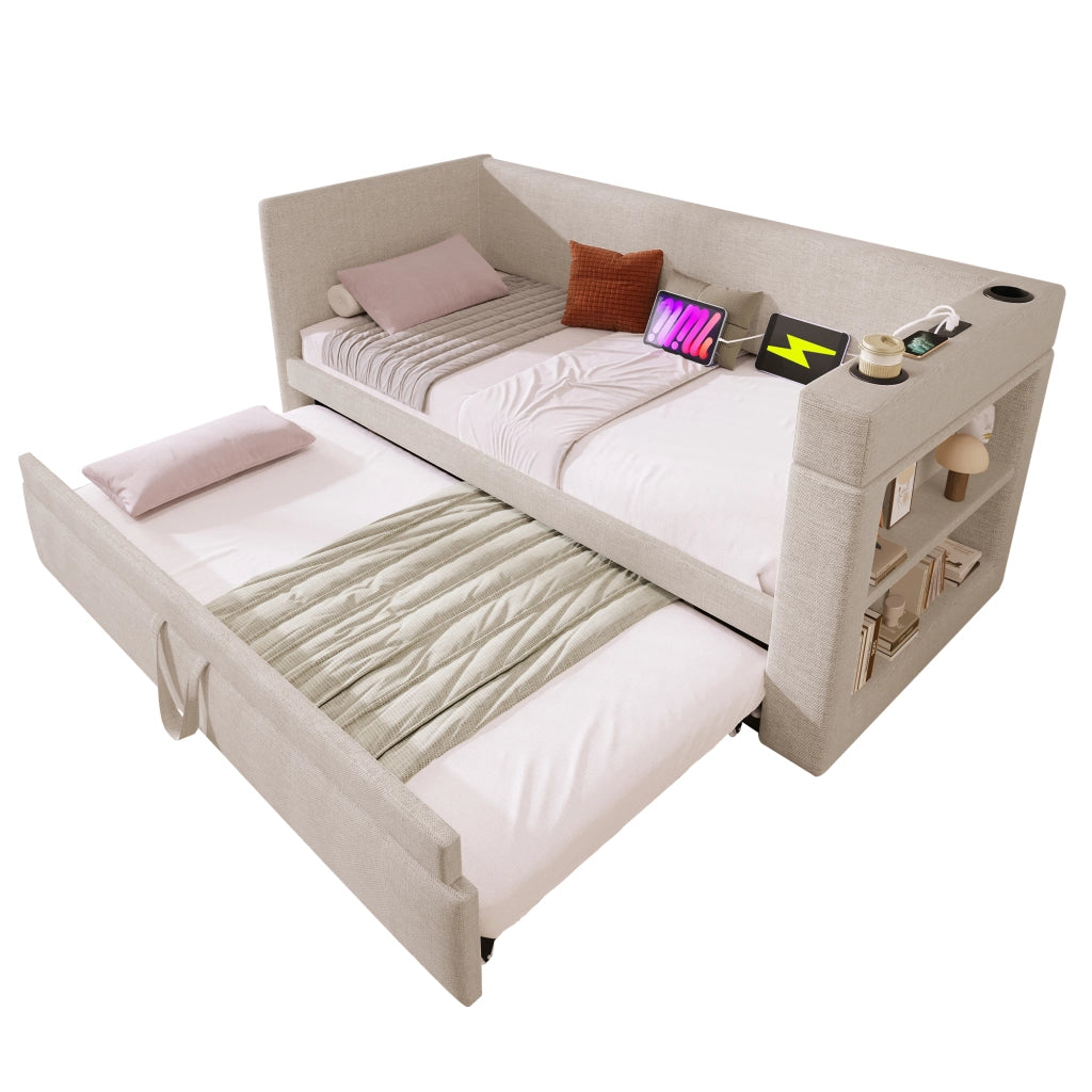 Letto singolo con letto estraibile beige 90x190 cm