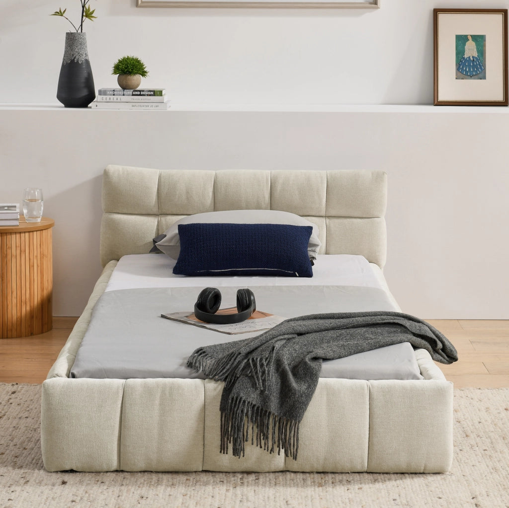 Letto singolo imbottito 90x200 cm beige in ciniglia