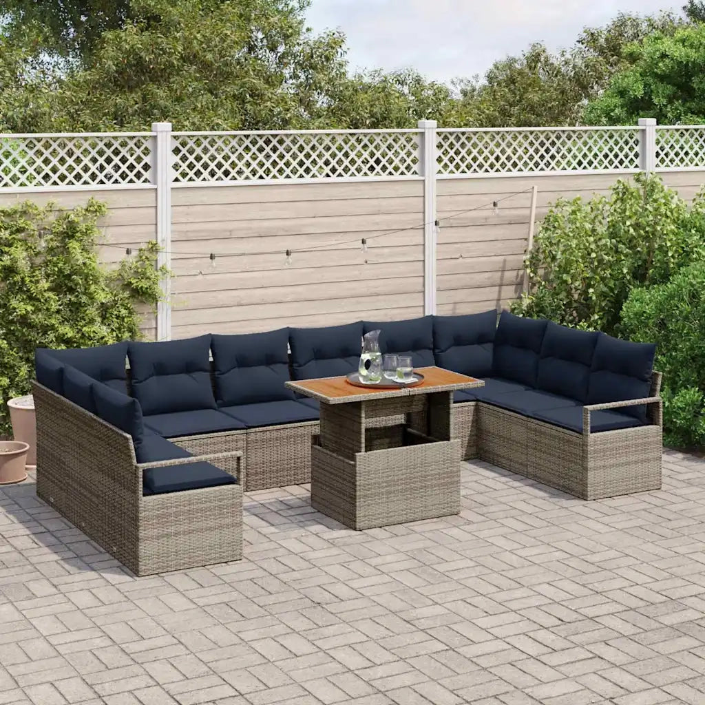 Set da Pranzo per Giardino con cuscino 11 pcs Grigio e Blu Navy 3349765