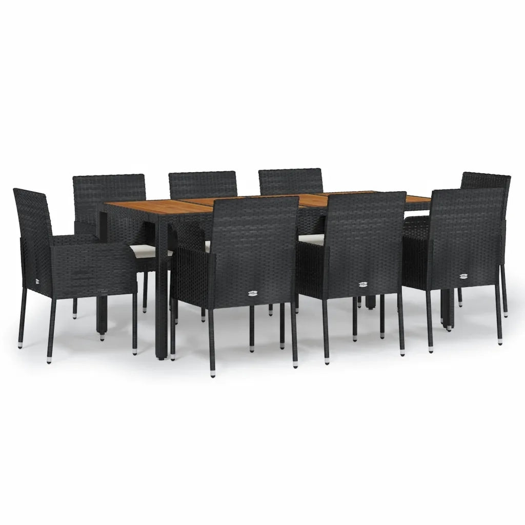 Set da Pranzo da Giardino 9 pz con Cuscini Nero in Polyrattan 3185016
