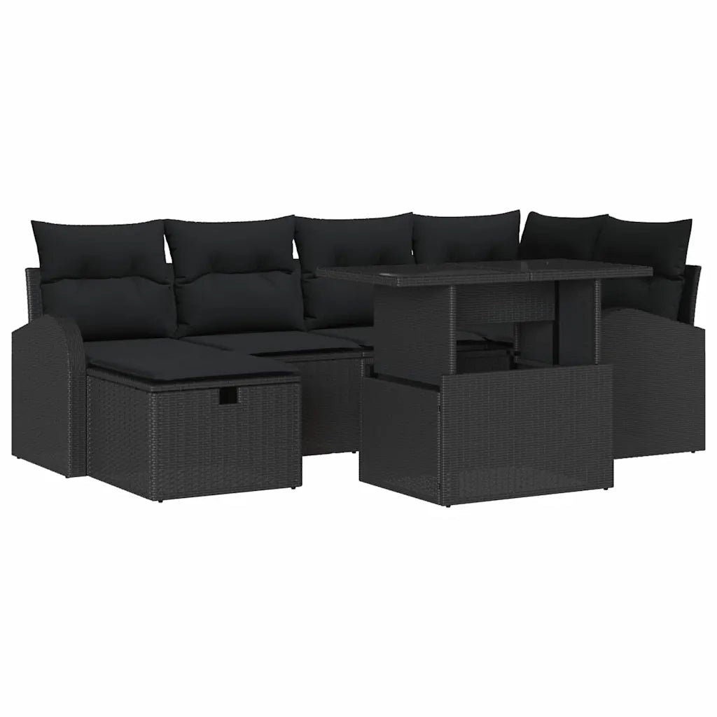Set Divano da Giardino con cuscino 7 pcs Nero Poly Rattan 3359760