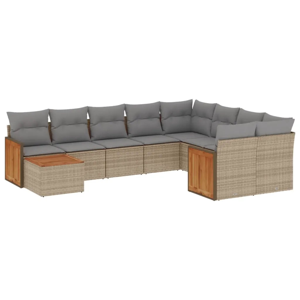 Set Divano da Giardino 10 pz con Cuscini Beige in Polyrattan