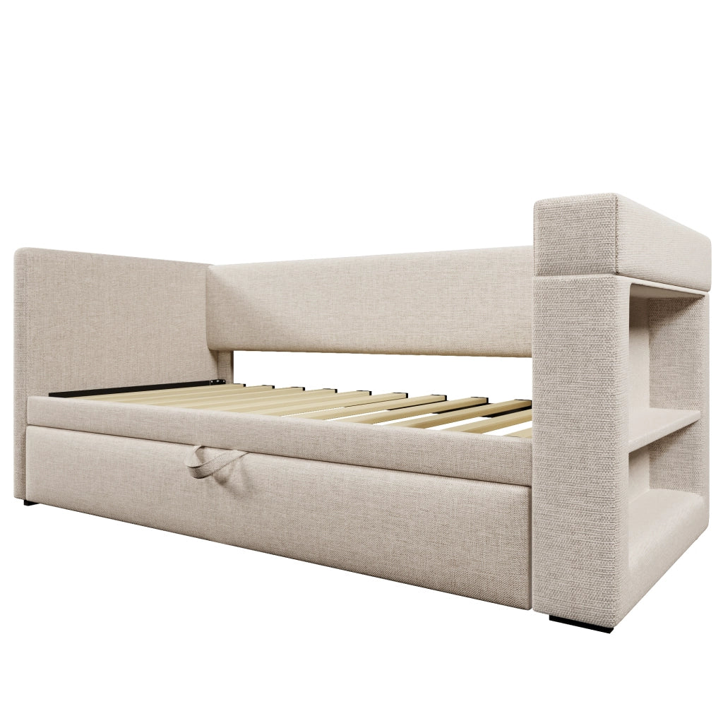 Letto singolo con letto estraibile beige 90x190 cm