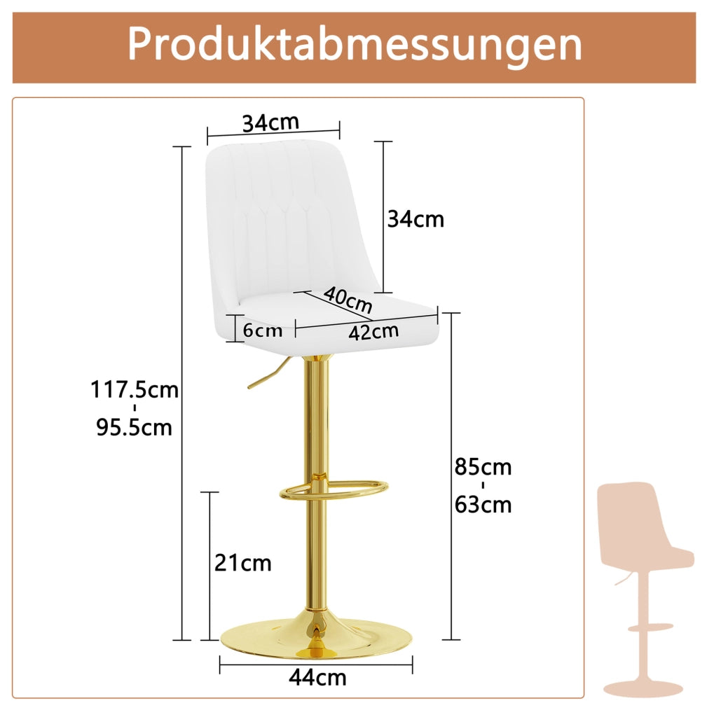 SGABELLO BAR REGOLABILE 2 PEZZI 360° PU BIANCO METALLO ORO