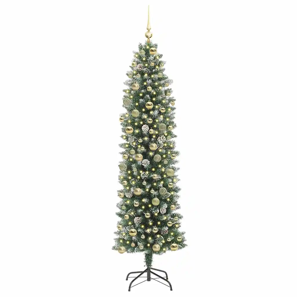 Albero di Natale Artificiale Sottile Verde e Bianco 210 cm