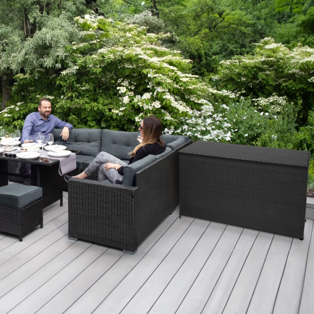 Rattan Box da giardino Nero Grande 138cm Cassapanca per cuscini 582L
