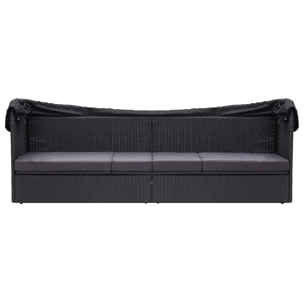 Divano Letto da Esterno con Baldacchino in Polyrattan Nero 46092