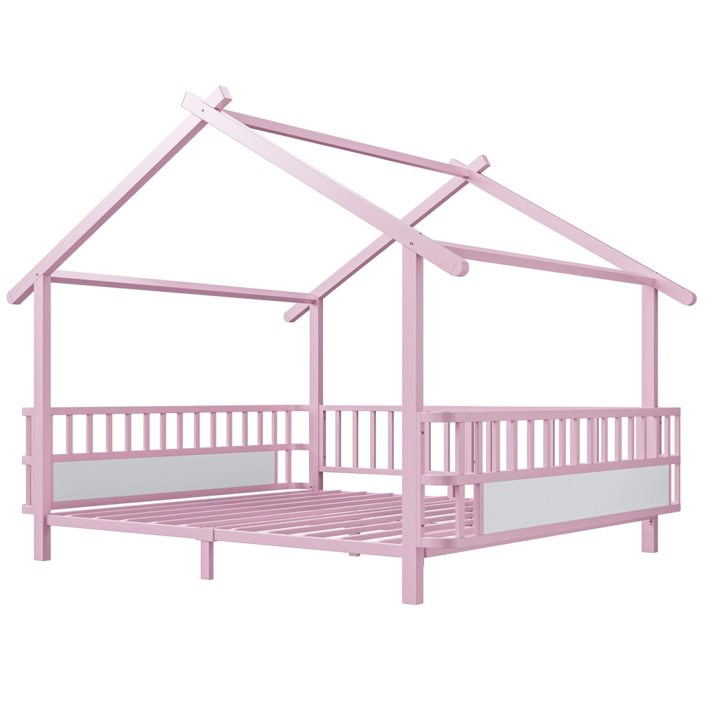 Letto a casetta 140x200 cm in metallo rosa